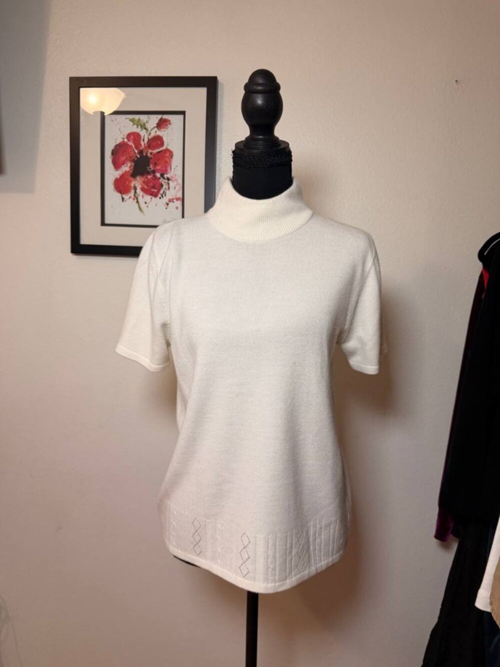 Sag Harbor Fall Turtleneck Sweater Short Sleeve Cable Knit Petite Ivory Sz PS